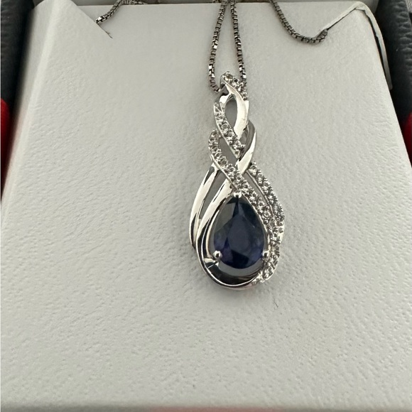 No Brand Jewelry - Lab-Created Blue & White Sapphire with Sterling Silver 18” Necklace /Pendant NIB